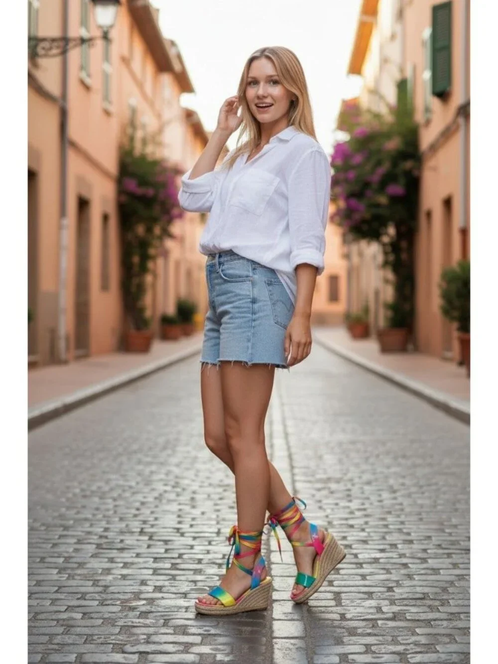Liliana Emilia 3 Rainbow Espadrille Wedge Sandals With Tie-Up Straps Size 8
